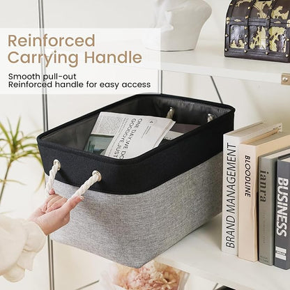 Large Storage Baskets- 15x11x10 inch Storage Bins for Shelves and Closet Organizing, Foldable Fabric Bin for Home Organization Clothes and Laundry (1-Pack, Black&Gray)