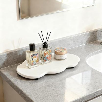 Water Absorbing Stone Tray Cute Cloud Shape, Instant Drying Sink Diatomite Coasters for Bathroom & Kitchen Counter Organizers, Dish Soap Dispenser Sponge Holder, 8 * 4inch, 2 Pcs (White)