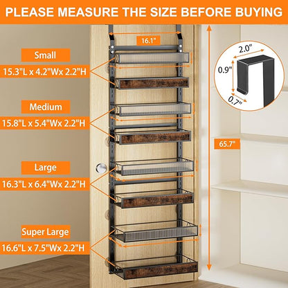 8 Tier Pantry Door Organizer Spice Rack, 2-IN-1 Wall Mount or Hanging Over Door Seasoning Organizer with Adjustable Baskets, Heavy Duty Behind Door Storage Shelves for Pantry, Cabinet and Kitchen