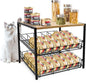 Bamboo & Iron Cat Food Organizer for Pantry, 2-Tier Can Stackable Storage Rack Holds 48 (3oz) Cans, Flat Top for Extra Storage, Automatic Slide-Down Perfect for Pet Food Cans