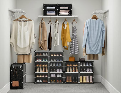 HOMIDEC Shoe Rack, 4 Tier Shoe Storage Cabinet 16 Pair Plastic Shoe Shelves Organizer for Closet Hallway Bedroom Entryway Black