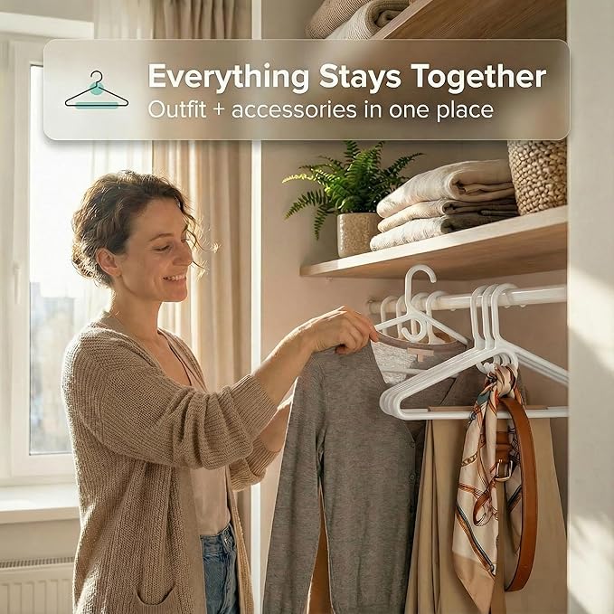 DEILSY™ Heavy Duty Plastic Hangers 10 Pack - Extra Heavy Duty Hangers for Clothes, Thick White Plastic Hangers, Strong Clothes Hangers with Hook for Scarves & Belts