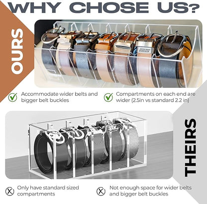 Targum Belt Organizer for Large Buckles – Extra-Wide Acrylic Belt Organizer with 7 Compartments for Closet and Drawer