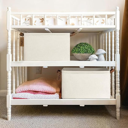 CHICVITA Storage Baskets for Shelves, 19" x 13" x 11" Closet Storage Bins with Handles, Foldable Fabric Bins with Metal Frame, Extra Large Storage Basket for Toys, Blankets, Beige, 2-Pack