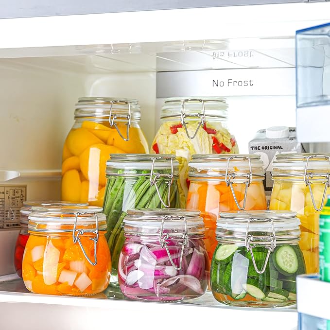 ComSaf 6-Pack 17oz Short Glass Jars for Drawers, Small Airtight Food Canisters for Spices, Nuts & Kids Snacks, Pint Sized Canning Jar Set for Jams, Pickles & Pantry Organization