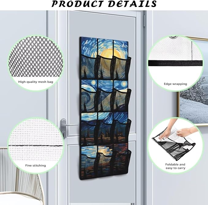 Generic Starry Night Over Door Storage Organizer Wear-Resistant Over The Door Storage Organizer Laundry Space Saving Hanging Closet Organizer for Small Apartments College Dorm