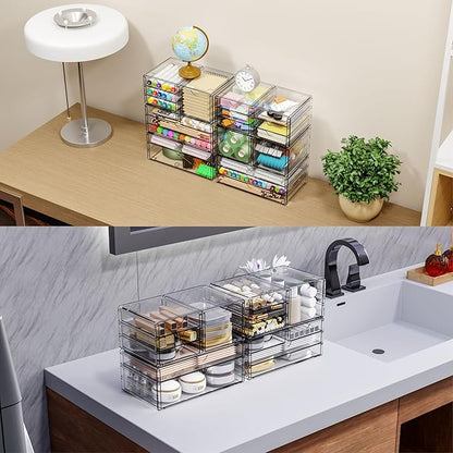 Yieach 3 Pack Clear Storage Drawers With 10 Drawers,Stackable 11.1” Large Acrylic Drawer Organizer and Makeup Organizer For Vanity,Bathroom Countertop,Cabinet,Pantry,Office Supply Storage Bins Drawers