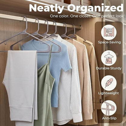 HOUSE DAY Plastic Hangers 20 Pack, Space Saving Clothes Hangers with Built-in Hooks, Durable & Strong Closet Organizers and Storage, Dorm Room Essential, Perfect for Shirts, Coat, Pants, Dress - Grey