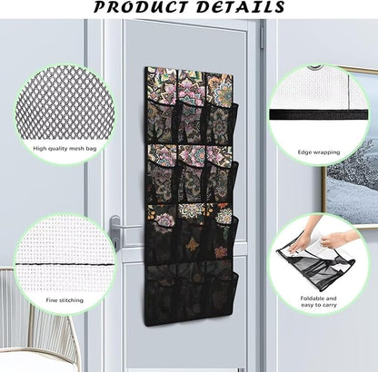 12-Pocket Hanging Storage Bag Behind the Door, Over the Door Organizer Space Saving Storage for Bedroom Closet or College Dorm, Bohemia Flowers