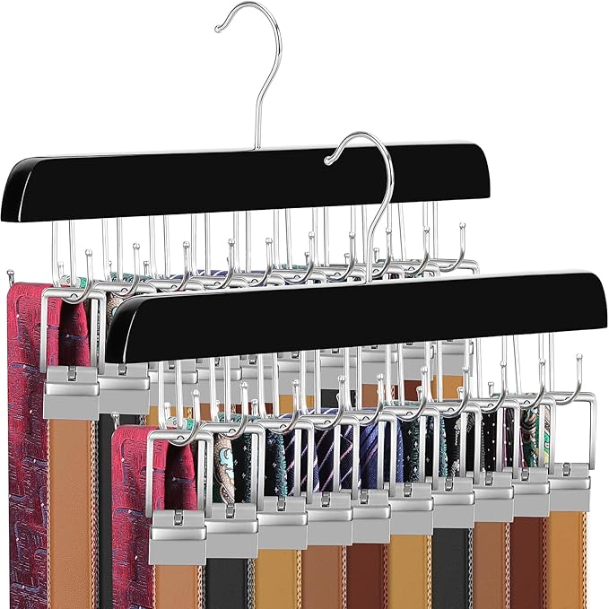 TOPIA HANGER 40 Hooks Belt Tie Hanger Space Saving for Closet, 2 IN 1 Belt Ties Racks Max 60 Belts with 60 Ties Capacity, Curved with Flat Hooks for Belts,Ties,Bras,Closet Organizers and Storage CT70B