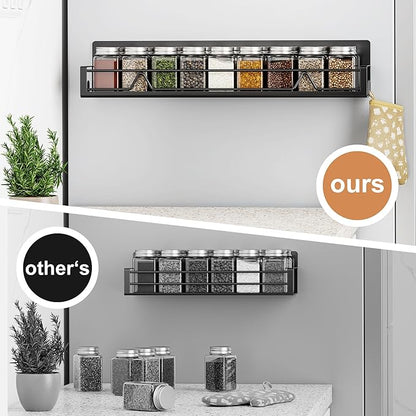 Mystozer 16.9 Inch Wide Large Capacity Magnetic Spice Rack for Refrigerator,2 Pack Metal Fridge Shelf Kitchen Organizers and Storage Fridge Organizer Spicy Shelf Spice Rack（Black）