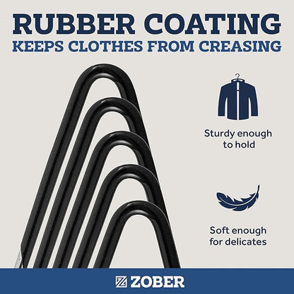 Zober Pants Hangers Non Slip - Open Ended Pants and Jean Hangers for Closet - Space Saving Clothes Hanger - Strong, Durable, Metal Pant Hangers (Black)