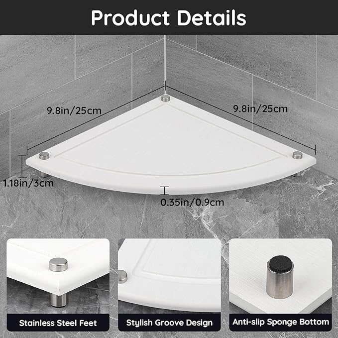 Segbeauty Fast Drying Corner Counter Shelf, 9.85in Instant Dry Corner Sink Organizer Diatomite Tray, Water Absorbent Tray for Bathroom Counter Decor, Side Countertop Organizer for Soap Dispenser