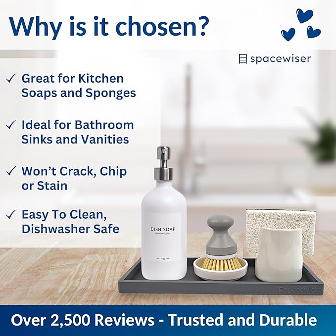 Spacewiser Countertop and Vanity Tray - 11.7" Silicone Bathroom Tray Countertop, Dish Soap Trays for Kitchen Counter, Sink Organizer Caddy Accessories, Toilet Plant Shower Makeup Mat Oil Holder