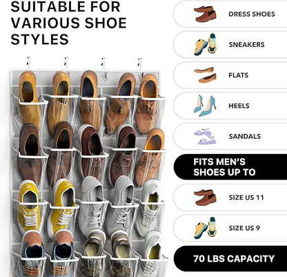 Simple Houseware 40 Large Clear Pockets Over The Door Hanging Shoe Organizer, Gray (75.4'' x 27.25'')