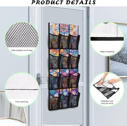 12 Large Mesh Pockets Over the Door Shoe Organizer Colorful Mandala Flower Hanging Shoe Rack for Closet Shoe Organizer Door Hanger