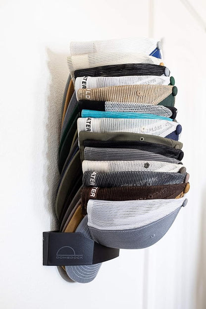 The ORIGINAL DomeDock! American, patented, Wall Mount Rack 20 Ball Cap Storage. Compact Hat Organization System. Made and Shipped in USA. (Single, White)