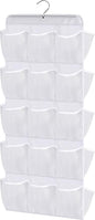 MISSLO 30 Large Pockets Dual Sided Hanging Baby Shoe Organizer for Closet with Rotating Hanger Hanging Shoe Shelves, White