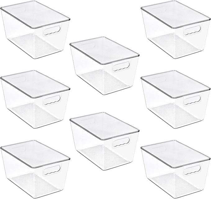 Sorbus Clear Storage Bins with Lids, 8 Pack Large Organization Bins with Handles – Clear Stackable Storage Containers for Storage, Pantry, Fridge, Cabinet, Closet & Kitchen Organization – BPA-Free