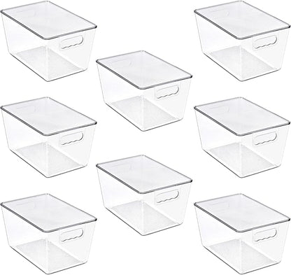 Sorbus Clear Storage Bins with Lids, 8 Pack Large Organization Bins with Handles – Clear Stackable Storage Containers for Storage, Pantry, Fridge, Cabinet, Closet & Kitchen Organization – BPA-Free