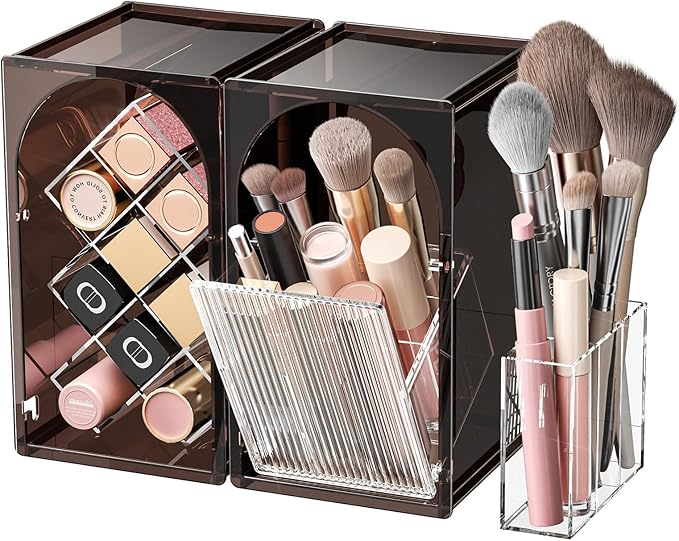 INVSSENE Stackable Makeup Organizer Countertop, Storage Perfume Skincare Cosmetic Lipstick Face Mask Makeup Brush Palettes, Ideal for Vanity Bathroom Counter