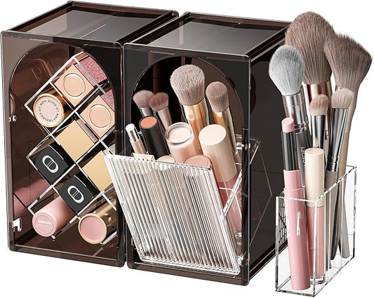 INVSSENE Stackable Makeup Organizer Countertop, Storage Perfume Skincare Cosmetic Lipstick Face Mask Makeup Brush Palettes, Ideal for Vanity Bathroom Counter