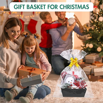 AFOROEOA 20PACK Baskets for Gifts Empty, 10x12”Thick Black Gift Basket with 20 Bows 20 Bags Empty Gift Baskets for Christmas, Valentine’s Day, Easter, Birthdays, Snacks, Farmers Market