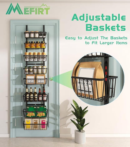 Mefirt 12 Inch Wide Narrow Over The Door Pantry Organizer, Pantry Organization and Storage, Black 8-Tier Metal Hanging Deep Basket Wall Spice Rack Seasoning Shelves, Home & Kitchen Essentials