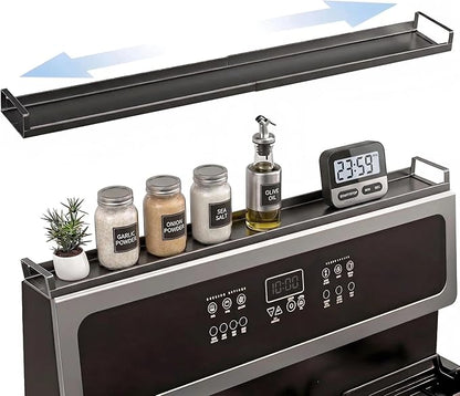 AWOKE Magnetic Over the Stove Shelf, 16" to 30" Extendable Steel Spice Rack for Back of Stove, Above Oven Storage Organizer, Stove Top Shelf for Kitchen Range, Heat Resistant Ledge for Spices & Oils