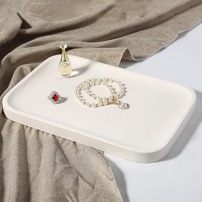 Koville Marble Tray, 12"x8" Natural Stone Vanity Tray for Countertop Bathroom Kitchen Dresser, Decorative Marble Catchall Trays for Perfume Jewelry, Rectangular Serving Tray(Beige)