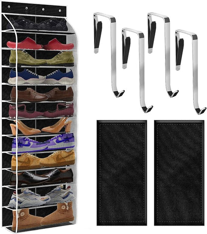 PAULONE 12 Pocket Over the Door Shoe Organizer,Reusable Breathable Large Mesh Bag Men's & Women's Sneaker Organizer,Shoe Organizer for Kids,Hanging Shoe Storage Hanging Bag (Black)