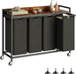 Herture Laundry Hamper with Shelf, Laundry Basket 4 Section, Laundry Sorter with Pull-Out Removable Large Bags and Movable Wheels, Metal Frame, 4 x 15.87 Gallons (60L), Rustic Brown + Black PF07XLY