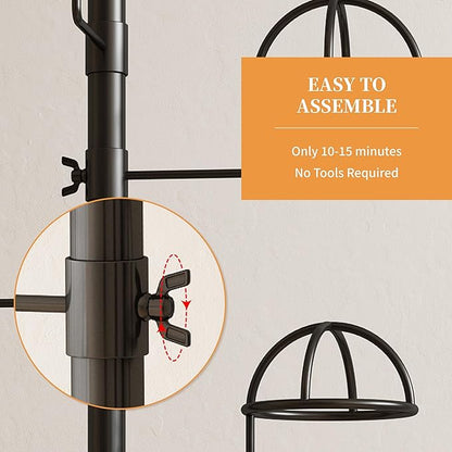 Hat Rack with 15 Circular Hooks Floor Hat Stand Freestanding Hats Rack Stand Adjustable Metal Hats Tree Organizer Rack Display Standing Suitable for Home Store Commercial, Black