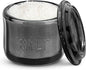 KooK Glass Salt Cellar, with Lid, Embossed Pressed Glass, Clear Storage Container, for Coffee, Sugar, Spices and Candies, 10 oz (Black)