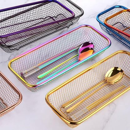 Buyer Star Stainless Steel Cutlery Drawer Organizer Pack of 6, Orange Mesh Storage Baskets with 4 Triangle Racks, Stackable Utensil Holder for Holding Flatware Kitchen Utensil
