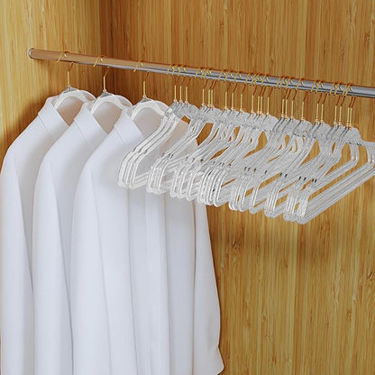 50 Pack Clear Plastic Hangers with Silver Glitter, Acrylic, Ultra Slim, Space Saving, for Coats, Pants, Suits, Shirts, Skirts, Dress Clothes