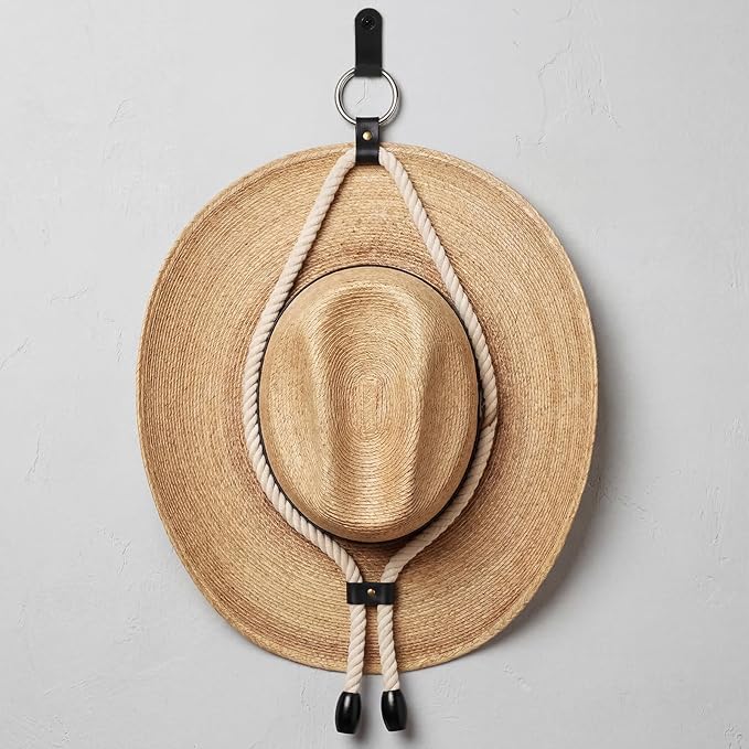 Sliner 4 Pcs Cowboy Hat Hangers Adjustable Cowboy Hat Mounts for Wall Including Nails and Hooks Western Decor Vintage Rope and Leather Design for Living Room Door Home Entryway Display
