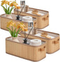 Narrow Storage Bins, Small Basket for Closet and Shelves, Bamboo Toilet Paper Storage Organizer with Handles for Countertop-Bathroom-Home Decor, 4-Pack