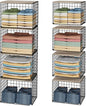 4PCS Wider Closet Organizers and Storage, Stackable Closet Shelf Organizer Storage Bins with Wood Top for Sweaters Jeans, Clothes Organizer Shelves for Wardrobe System Rack, Space-Saving,Sturdy Metal