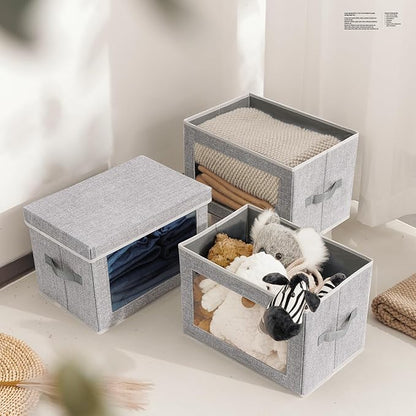 Homsorout Stackable Storage Bins with Lids - Medium Storage Box with Lids, Foldable Storage Bins, Wardrobe Clothes Organizer with Window, Cubes Storage Bins for Living Room, 6 Pack, Blended