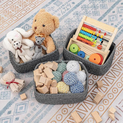 CubesLand Mixed Black Baskets Bins for Organizing,Small Woven Storage Baskets for Shelves,Cute Closet Cube Bins Set 3,Baby Nursery Cube Organizer Toys Basket Bin,Home Decor Organization Bins