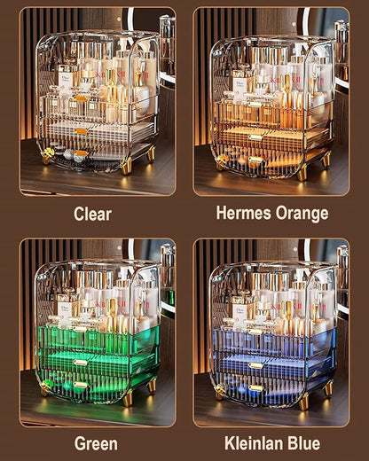 Makeup Organizer, Large Capacity Cosmetics Makeup Organizer for Vanity, Dustproof Waterproof Cosmetics Display Case with Drawers for Skincare, Lipstick, Brushes and Jewelry (Hermes Orange)