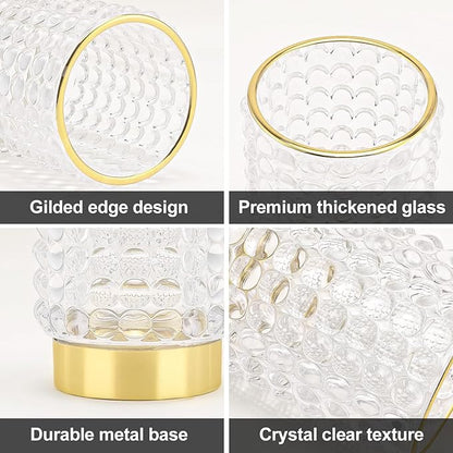 DASITON Makeup Brush Holder Organizer, Crystal Cosmetic Make Up Brush Holder, Glass Makeup Brushes Storage Organizer, Vintage Make Up Cup Desk Pen Pencil Holder, Toothbrush Holders (Clear S+L)