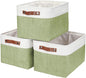 Bagnizer Storage Bins Large Fabric Storage Baskets for Shelves 3 Pack, Decorative Linen Closet Baskets with Handles for Organizing, Shelf, Clothes, Home, Office, 15x11x9.5Inches (Green&White)