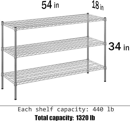 18" Deep x 54" Wide x 34" Height Wire Shelving Kit | 3-Tier | NSF Commercial Storage Rack Unit