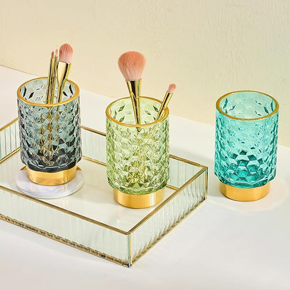 Makeup Brush Holder Organizer,Toothbrush Holders,Desk Pen Pencil Holder,Multifunctional Vintage Glass Brush Cup（A46-7-US）