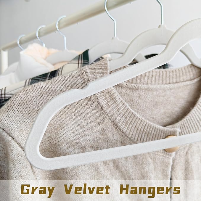 GrayVelvet Hangers 60 Pack, Anti-Slip Slim Space Saving Hangers with 360° Swivel Hook, 17.5 Inch Velvet Clothes Hangers for Coats,Sweater,Jackets,Dresses, Shirts, Suits & T-Shirts (Gray, 60)