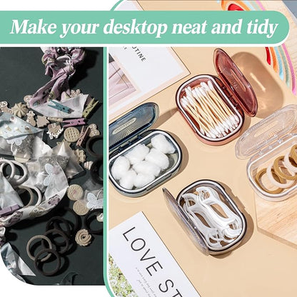 Kigley 4 Pcs Hair Tie Container Small Portable Travel Cotton Swab Holder Dispenser with Lid Plastic Box Storage Containers for Small Items, 3.94 x 2.76 Inch (4 Colors)