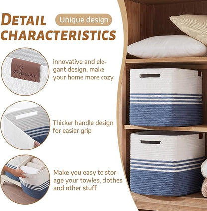 Storage Baskets, 42L*2 Pack Storage Baskets for Organizing, Laundry Basket for Closet, Cotton Rope Blanket Basket for Storage, Toy Storage Basket for Living Room, Laundry Room, Bedroom-Navy