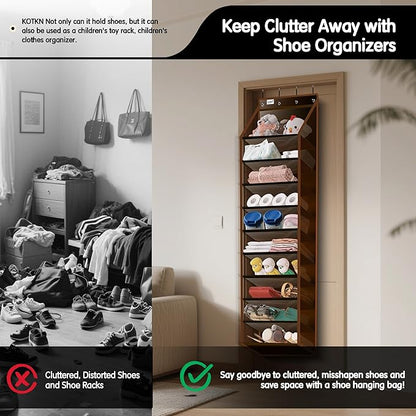 Kotkn 10 Tier Over The Door Organizer - Heavy Duty Hanging Storage Rack with Sturdy Oxford Fabric, Holds 20+ Pairs of Footwear, Boots & Sneakers, Saves 50% Closet Space (Dark Curry)
